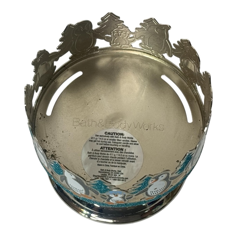 Bath &‎ Body Works Dancing Penguins Candle Holder Metal Pedestal 4" Diameter - Picture 4 of 9